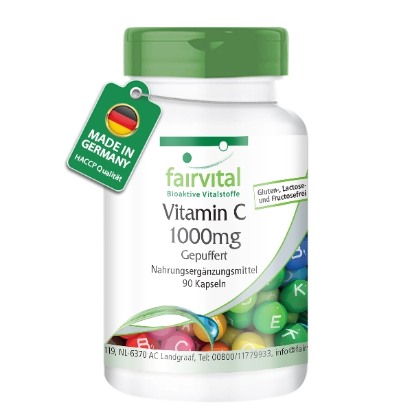 Vitamin C 1000mg gepuffert - 90 Kapseln - für Immunsystem; Kollagenbildung uvm. - abgedeckter Bedarf | Fairvital